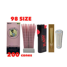 Load image into Gallery viewer, Blazy Susan pink cones 98mm size (500, 400, 300, 200, 100, 50) + Raw Phoenix refillable lighter + Glass tip