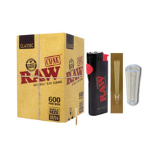 Load image into Gallery viewer, Raw single 70/24 size pre rolled cone with tip (50, 100, 200, 300, 400, 500) + Raw phoenix + Glass tip