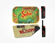 Load image into Gallery viewer, RAW Strain Sativa Rolling Tray+Raw Magnet Lid+Raw Phoenix Lighter+ Raw Extendo Lighter