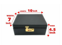 Load image into Gallery viewer, Black Color Premium large bamboo stash box with combination lock and removable sliding tray + aluminum 2.5” grinder + glass jar + tin cone holder