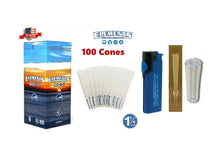 Load image into Gallery viewer, Elements Organic 1 1/4 Size cone pre rolled (50, 100, 200, 300, 400, 500) + Elements Phoenix Refillable Lighter + Glass Tip