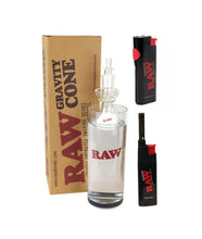Load image into Gallery viewer, Raw Glass Gravity Cone Bubbler Device +Raw Phoenix Lighter +Extendo Lighter