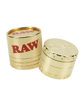 Load image into Gallery viewer, Raw ethereal grinder stainless steel gold 60mm + Raw phoenix lighter + Raw extendo lighter