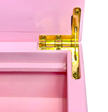 Load image into Gallery viewer, Pink Premium large bamboo stash box with combination lock and removable sliding tray + aluminum 2.5” grinder + glass jar + tin cone holder