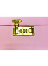 Load image into Gallery viewer, Pink Premium large bamboo stash box with combination lock and removable sliding tray + aluminum 2.5” grinder + glass jar + tin cone holder