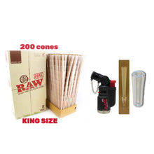 Load image into Gallery viewer, Raw Organic King Size cone pre rolled (50, 100, 200, 300, 400, 500) + Raw refillable torch lighter + Cone Glass Holder Tip
