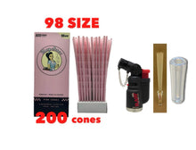 Load image into Gallery viewer, Blazy Susan Pink 98mm Size cone pre rolled (50, 100, 200, 300, 400, 500) + Raw refillable torch lighter + Cone Glass Holder Tip