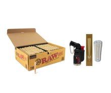Load image into Gallery viewer, Raw Single 70/45 Size cone pre rolled (50, 100, 200, 300, 400, 500) + Raw refillable torch lighter + Cone Glass Holder Tip