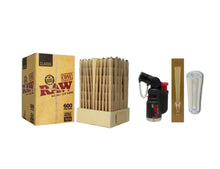 Load image into Gallery viewer, Raw Single 70/24 Size cone pre rolled (50, 100, 200, 300, 400, 500) + Raw refillable torch lighter + Cone Glass Holder Tip