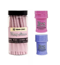Load image into Gallery viewer, Blazy Susan pink 98 size pre rolled cone (50 jar) + Blazy Susan mini 4-piece herb saver grinder