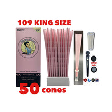 Load image into Gallery viewer, Blazy Susan pink pre rolled cone 109MM king size 50pk | 100pk | 200pk | + 1x glass pre rolled cone filter tip + Philadelphia BPA free tube