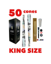 Load image into Gallery viewer, benji $100 bill pre rolled cone w tip king size(200 ok, 100pk, 50pk)+glass cone tip+phily tube