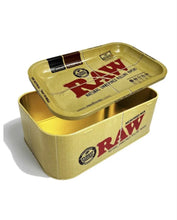 Load image into Gallery viewer, RAW Rolling Metal "MUNCHIES BOX" Storage with Tray Lid 6.9x10.8x3.6"+raw lighter