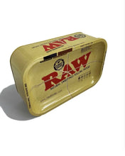 Load image into Gallery viewer, RAW Rolling Metal "MUNCHIES BOX" Storage with Tray Lid 6.9x10.8x3.6"+raw lighter