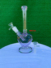 Load image into Gallery viewer, 9inch glass purple heart bong bubbler pipe with 2x 14mm bowl.