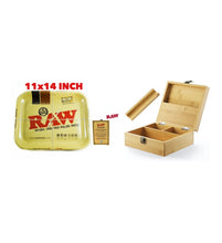 Load image into Gallery viewer, RAW large rolling metal tray 11”x14”(flight )+bamboo large stash handmade box