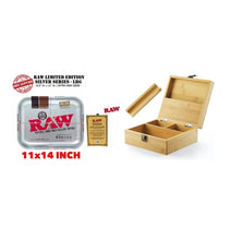 Load image into Gallery viewer, RAW large rolling metal tray 11”x14”(flight )+bamboo large stash handmade box