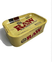Load image into Gallery viewer, RAW Rolling Metal "MUNCHIES BOX" Storage with Tray Lid 6.9x10.8x3.6"+raw lighter