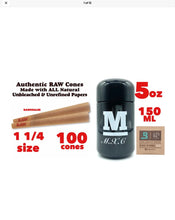 Load image into Gallery viewer, RAW classic 1 1/4 size Cone (200pk, 100pk, 50pk))+M glass herb jar UV smell proof+boveda