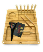 Load image into Gallery viewer, natural hand made wooden bamboo backflip magnet rolling smoking tray