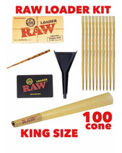 Load image into Gallery viewer, raw rolling metal tray(SILVER)large+raw king size cone(100 pack)+cone loader kit