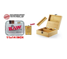 Load image into Gallery viewer, RAW large rolling metal tray 11”x14”(flight )+bamboo large stash handmade box