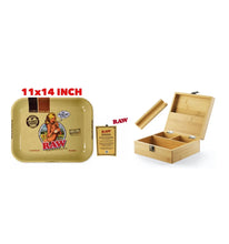 Load image into Gallery viewer, RAW large rolling metal tray 11”x14”(flight )+bamboo large stash handmade box