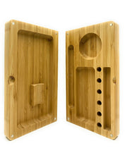 Load image into Gallery viewer, natural hand made wooden bamboo backflip magnet rolling smoking tray
