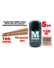 Load image into Gallery viewer, RAW classic 98 special size Cone (200pk, 100pk, 50pk))+M glass herb jar UV smell proof+boveda