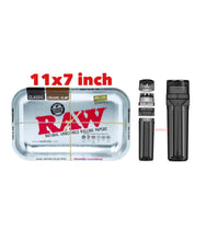 Load image into Gallery viewer, RAW rolling metal tray 11”x7”(SILVER )+cone filler herb grinder storage 3 in 1