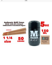 Load image into Gallery viewer, RAW classic 1 1/4 size Cone (200pk, 100pk, 50pk))+M glass herb jar UV smell proof+boveda