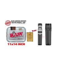 Load image into Gallery viewer, RAW large metal tray 11”x14” + cone filler herb grinder storage 3 in 1