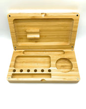 Load image into Gallery viewer, natural hand made wooden bamboo backflip magnet rolling smoking tray