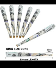 Load image into Gallery viewer, benji $100 bill pre rolled cone w tip king size(200pk, 100pk, 50pk)+raw clipper lighter
