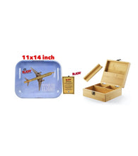 Load image into Gallery viewer, RAW large rolling metal tray 11”x14”(flight )+bamboo large stash handmade box