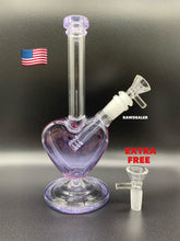 Load image into Gallery viewer, 9inch glass purple heart bong bubbler pipe with 2x 14mm bowl.