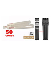 Load image into Gallery viewer, RAW organic hemp 1 1/4 size cone(200pk, 100pk, 50pk)+cone herb grinder filler storage 3in1