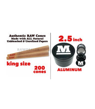 Load image into Gallery viewer, RAW classic king Size Cone + raw aluminum large 2.5inch grinder