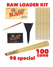 Load image into Gallery viewer, raw rolling metal tray(SILVER)large+raw 98 special size cone(100 pack)+cone loader kit