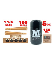 Load image into Gallery viewer, Zig Zag 1 1/4 size Unbleached Cone(200pk, 100pk,50pk)+M glass herb jar UV smell proof+boveda