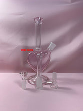 Load image into Gallery viewer, 9 inch glass pink heart bong bubbler pipe with 2x 14mm bowl.