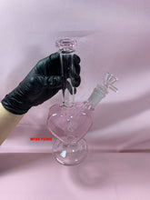 Load image into Gallery viewer, 9 inch glass pink heart bong bubbler pipe with 2x 14mm bowl.