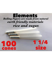 Load image into Gallery viewer, elements rice cone 1 1/4 pre rolled organic cone(100, 200, 300, 500)+RAW caddy container