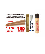 Load image into Gallery viewer, raw cone classic 1 1/4 size pre rolled cone(200pk & 100pk) + RAW clipper lighter )+ glass cone tip + tube