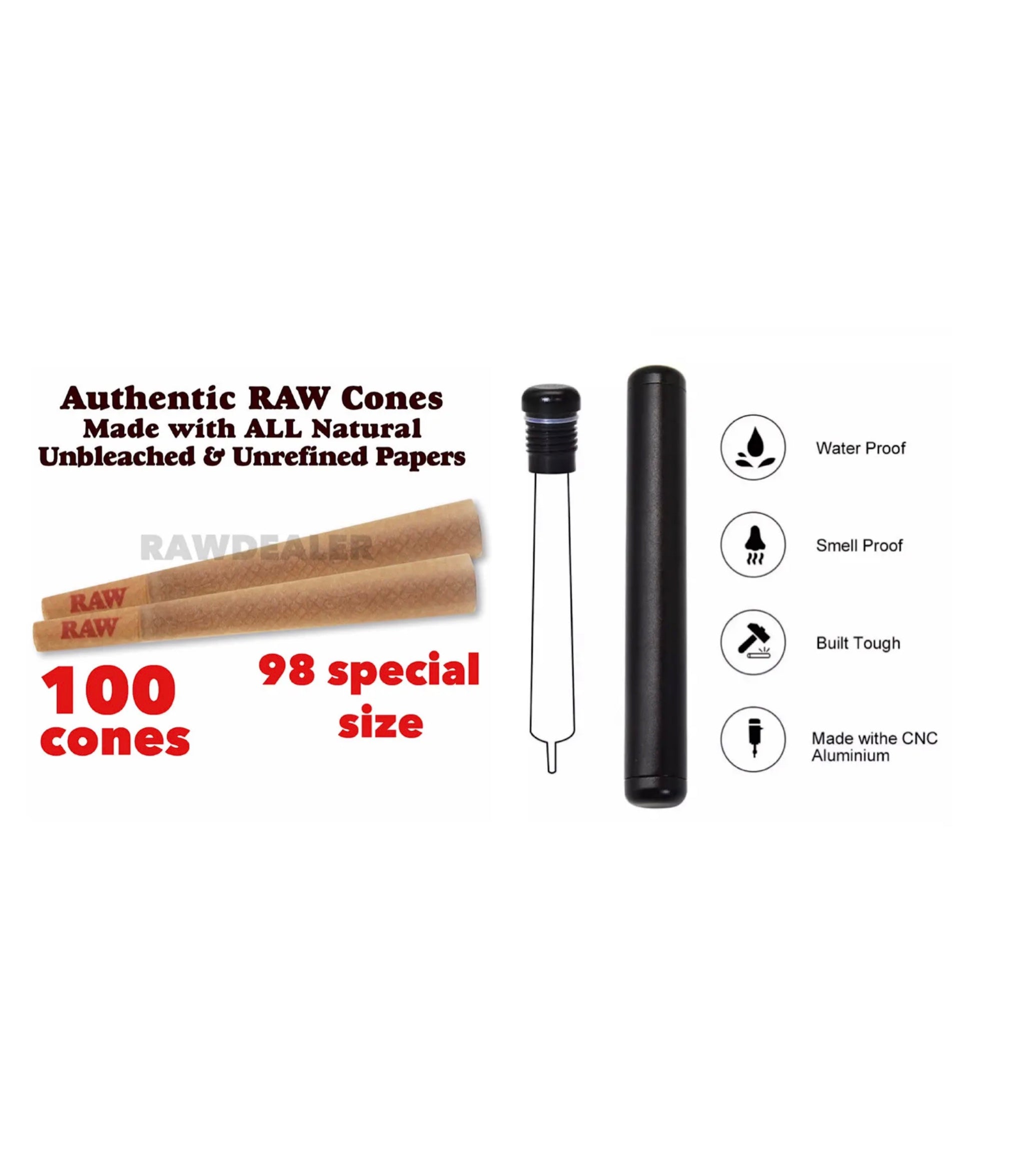 RAW Classic 98 special Size Cone(200pk, 100pk, 50pk)+aluminum sealed w –  WISE FUME