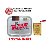 Load image into Gallery viewer, RAW large rolling metal tray 11”x14”(flight )+bamboo large stash handmade box