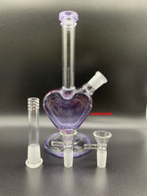 Load image into Gallery viewer, 9inch glass purple heart bong bubbler pipe with 2x 14mm bowl.