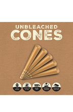 Load image into Gallery viewer, Zig zag unbleached 1 1/4 size pre rolled cone 50/100/200 cones + philadelphia smell proof tube