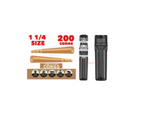 Load image into Gallery viewer, Zig zag unbleached 1 1/4 size pre rolled cone 50/100/200 cones + portable pre rolled cone 3in1 herb grinder filler storage