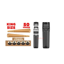 Load image into Gallery viewer, Zig zag unbleached king size pre rolled cone 50/100/200 cones + portable pre rolled cone 3in1 herb grinder filler storage